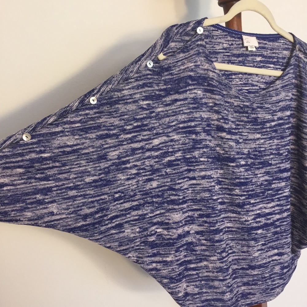 Anthropologie Blue Knit Split Sleeved Top - Picture 2 of 4